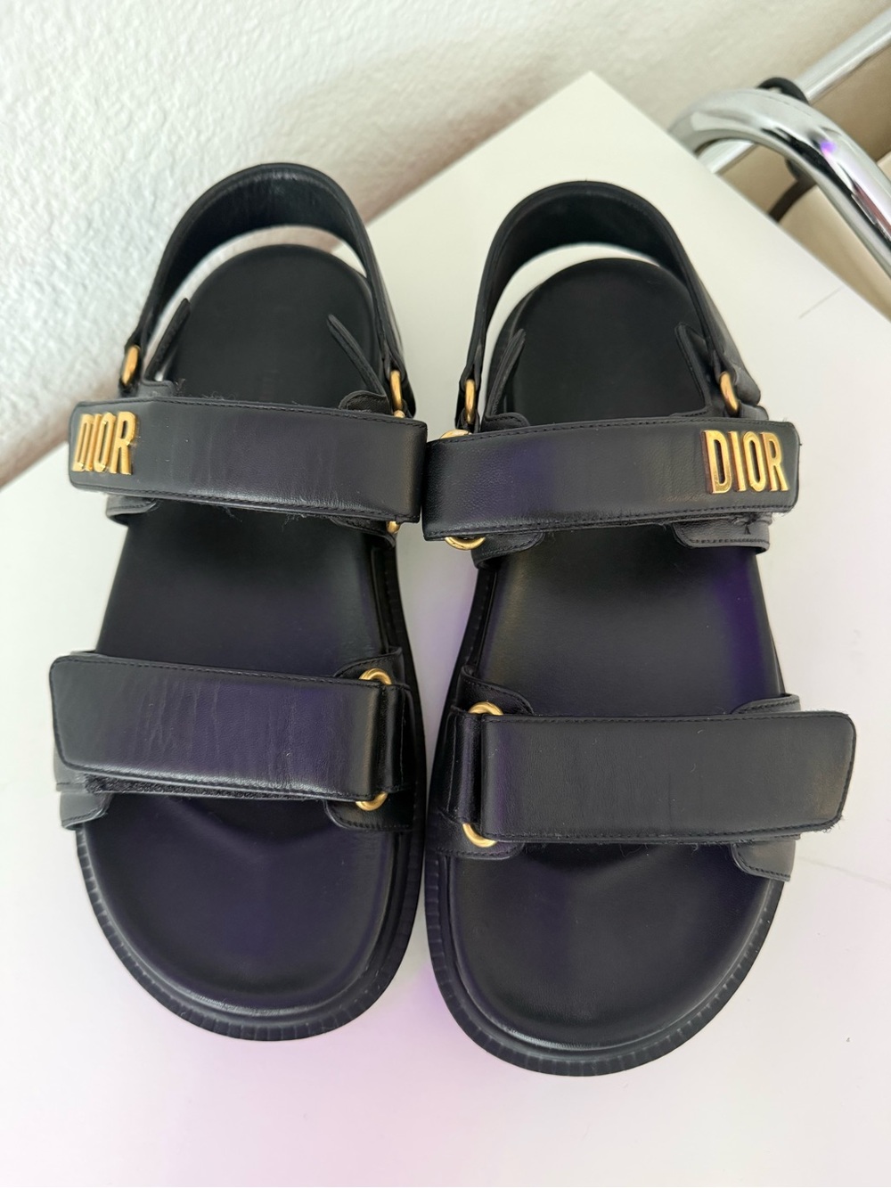 Dior Dioract Black Lambskin Velcro Sandals 37.5